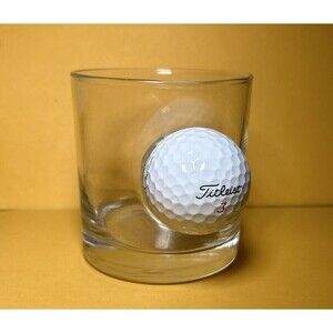 BenShot Golf Ball Rocks Glass w/Real Titleist Golf Ball In Whiskey Glass